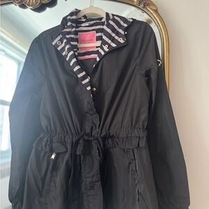 kate spade Black Packable rain coat with Striped Hood Lining